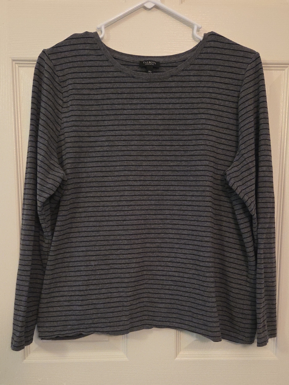 Talbots Gray Black Striped Long-Sleeve Crew Neck Size 1XP